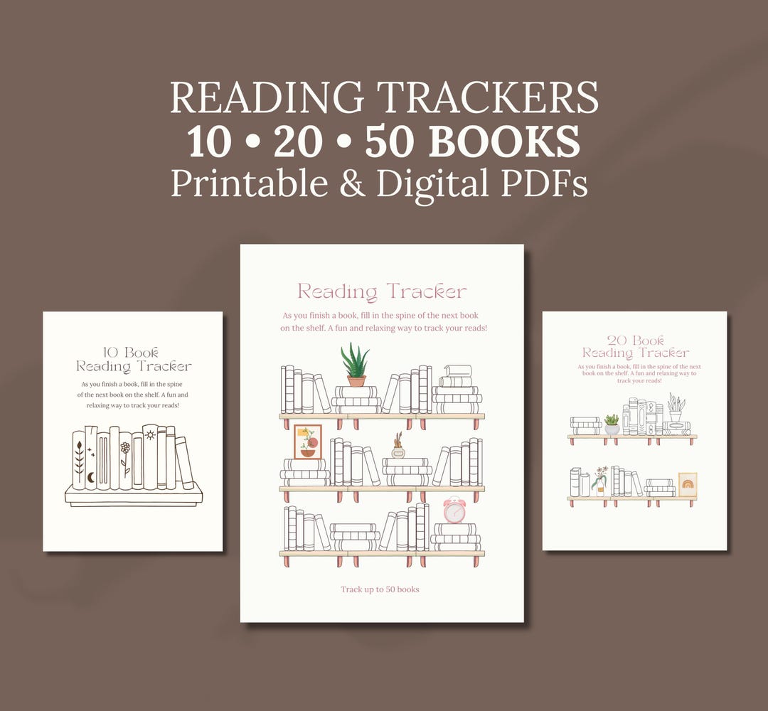 Bookshelf Reading Tracker Bundle 10 20 50 Book Challenge, Coloring Page ...