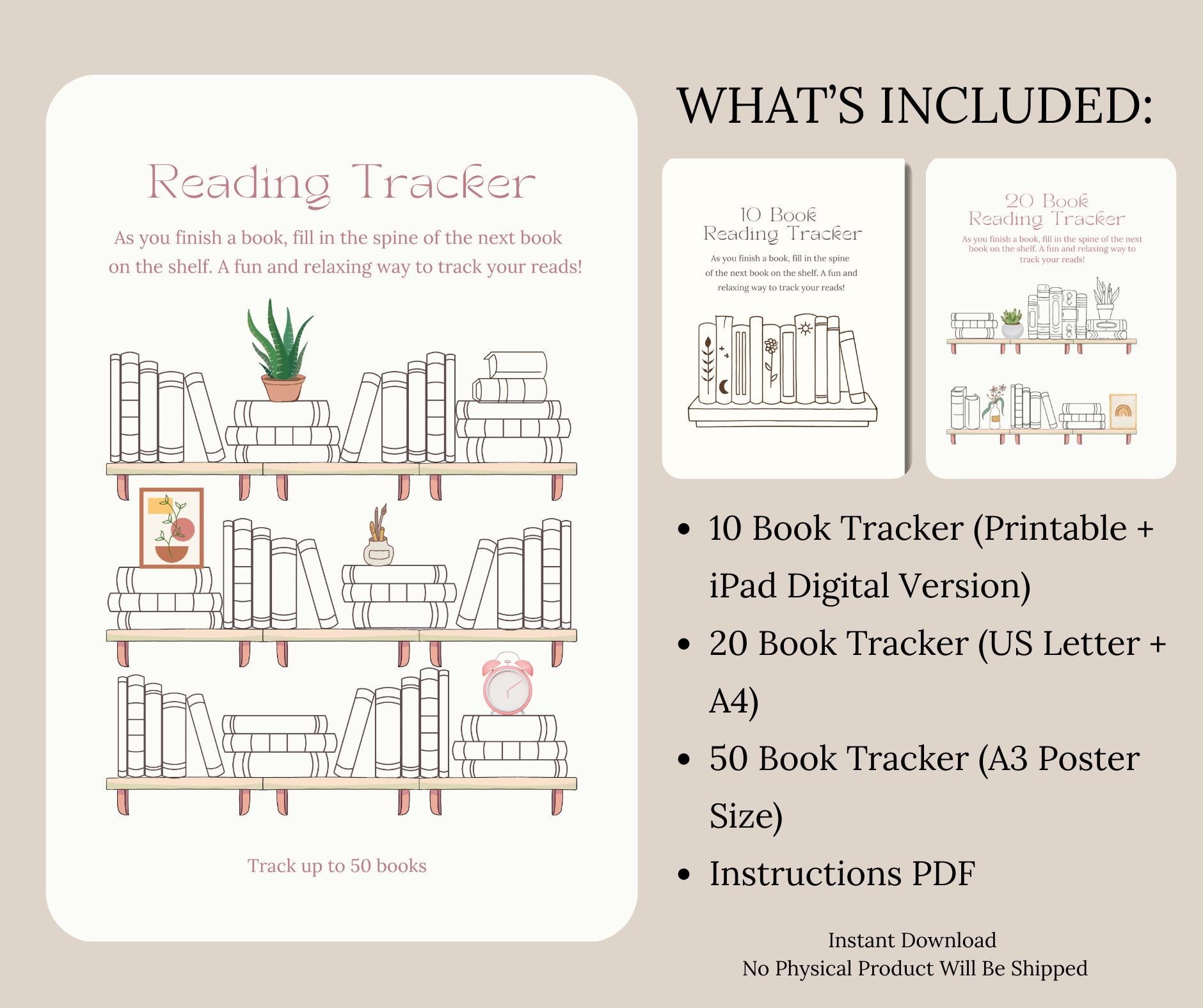Bookshelf Reading Tracker Bundle 10 20 50 Book Challenge, Coloring Page ...