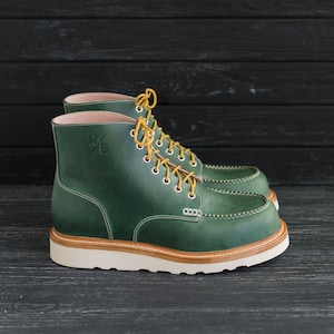 Classic Moc Toe Green Mens Women s Boots Lace up Leather Boots samuraimoctoe by Wolfandbeard Etsy