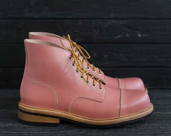 Pink Combat Boots, Cap Toe Leather Womens Boots, Handmade Mens Service Boots by WolfAndBeard