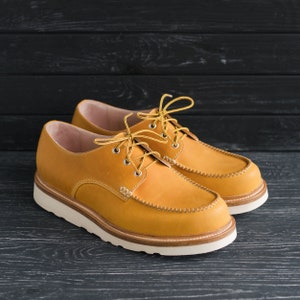 Moc Toe Orange Shoes Classic Oxford Heritage Style Boots, Mens Handmade Leather Shoes HoboMocToe by WolfAndBeard zdjęcie 5