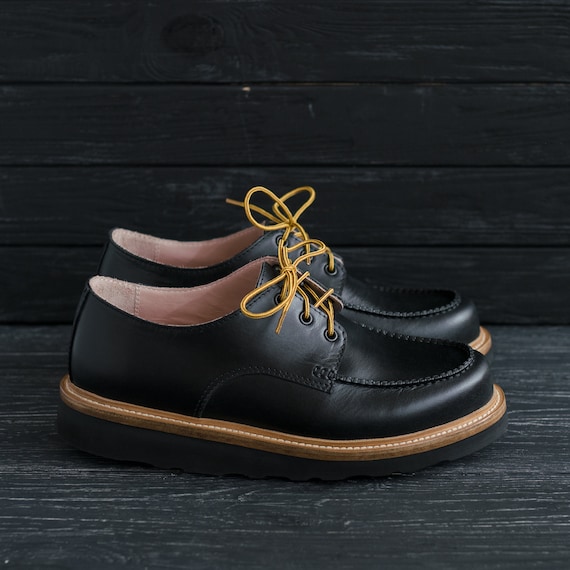 Classic Oxford Moc Toe Shoes Black Heritage Style Moccasins, Men's Handmade Shoes - #HoboMocToe by WolfAndBeard