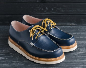 Moc Toe Indigo Oxford Shoes, Blue Mens Summer Shoes - #HoboMocToe by WolfAndBeard