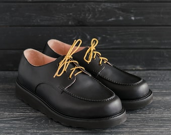 Classic Moc Toe Black Oxford Handmade Men Women Leather Shoes Custom Made - #HoboMocToe by WolfAndBeard