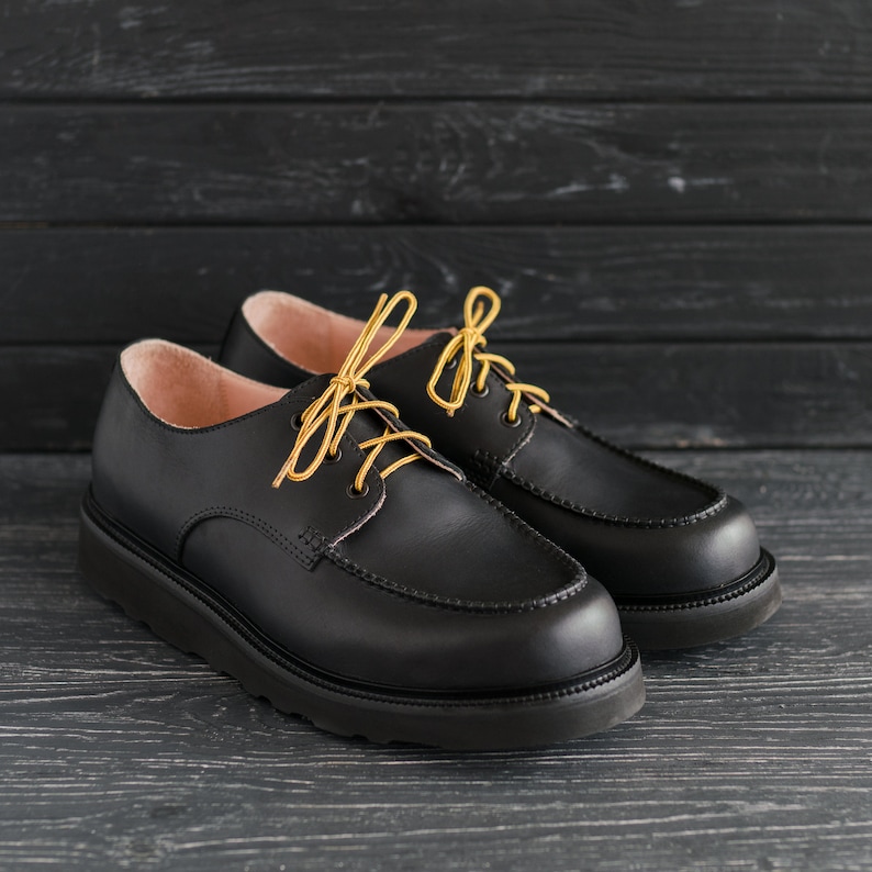 Classic Moc Toe Black Oxford Handmade Men Women Leather Shoes Custom Made HoboMocToe by WolfAndBeard image 1