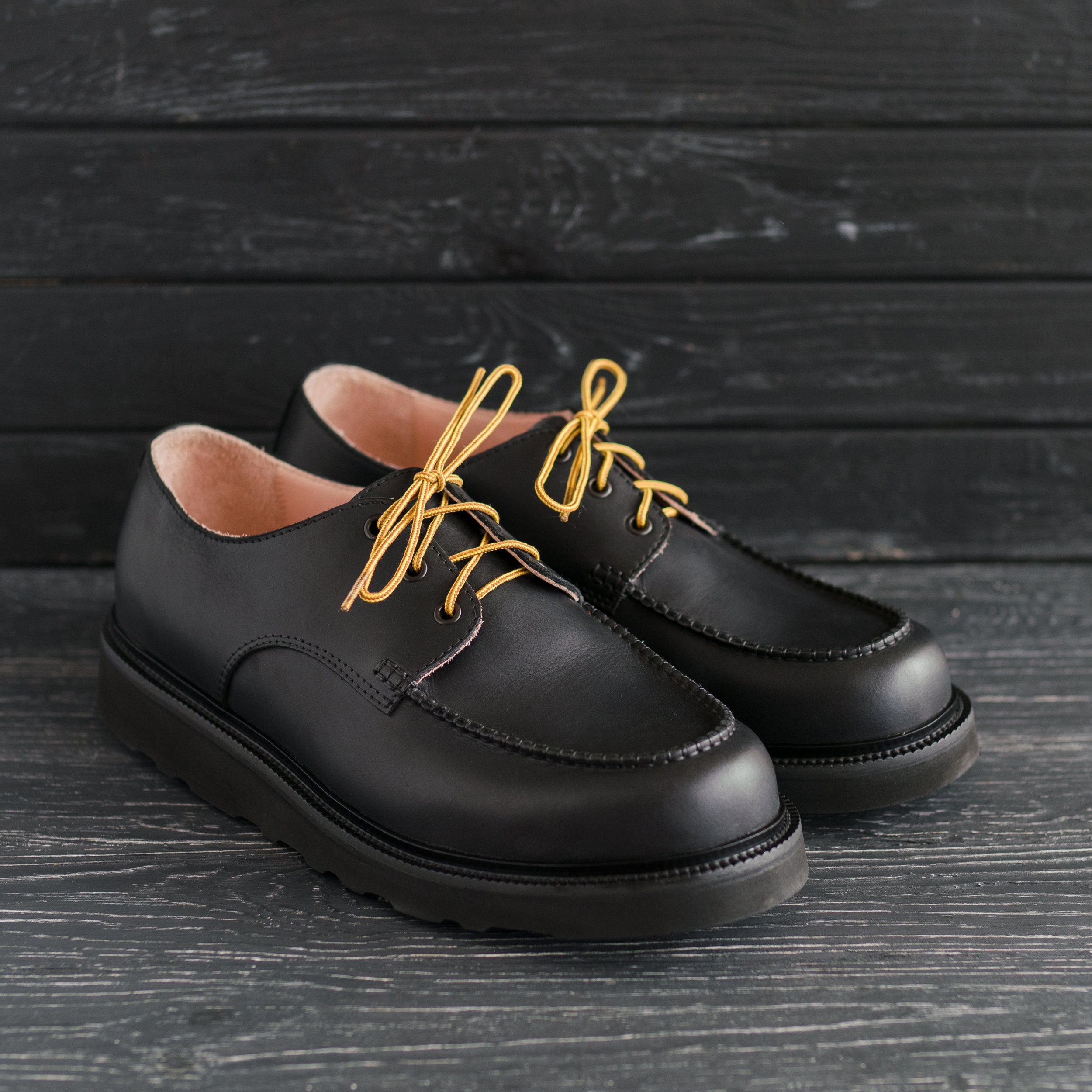 Classic Moc Toe Black Oxford Handmade Men Women Leather Classic Moc Toe Black Oxford Handmade Men Women Leather
