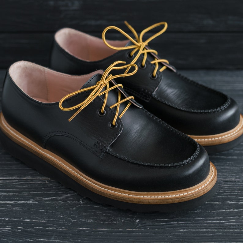 Classic Oxford Moc Toe Shoes Black Heritage Style Moccasins, Men's Handmade Shoes - #HoboMocToe by WolfAndBeard image 4