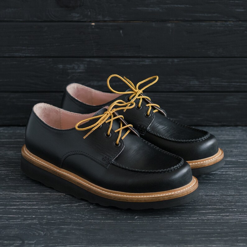 Classic Oxford Moc Toe Shoes Black Heritage Style Moccasins, Men's Handmade Shoes - #HoboMocToe by WolfAndBeard image 2
