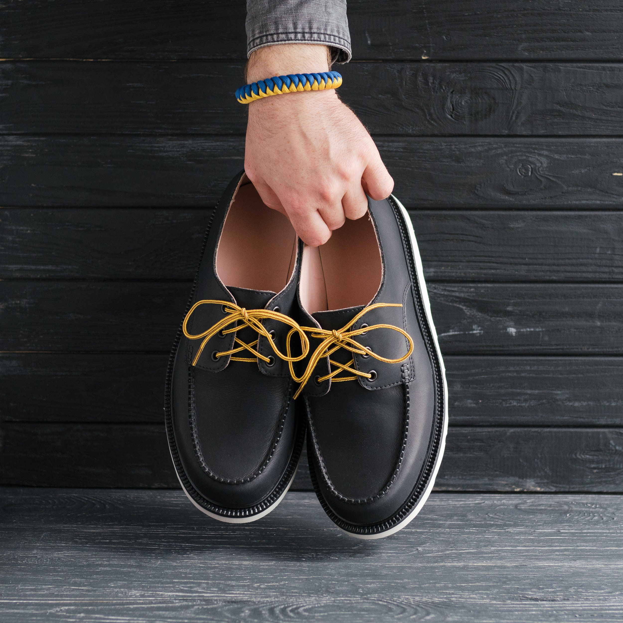 Classic Moc Toe Heritage Black Oxford Handmade Mens Shoes