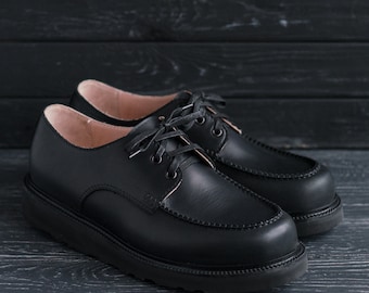 Moc Toe Black Oxford Handmade Leather Mens Custom Shoes Boots - #HoboMocToe by WolfAndBeard