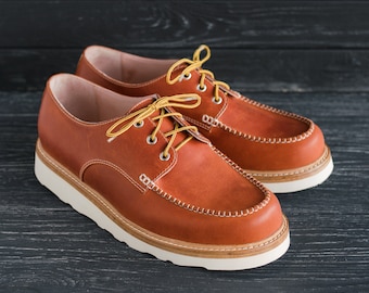 Moc Toe oranje schoenen klassieke Oxford Heritage Style laarzen, handgemaakte leren herenschoenen - #HoboMocToe door WolfAndBeard