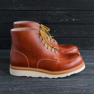 Classic Moc Toe Mens Lace Up Boots, Handmade Heritage Leather Boots, Rugged Work Boots by WolfAndBeard - #IndianMocToe