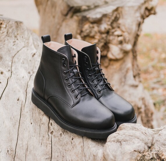 Man Boots handgemaakte leren laarzen Lace Up Ronde Toe - Etsy België