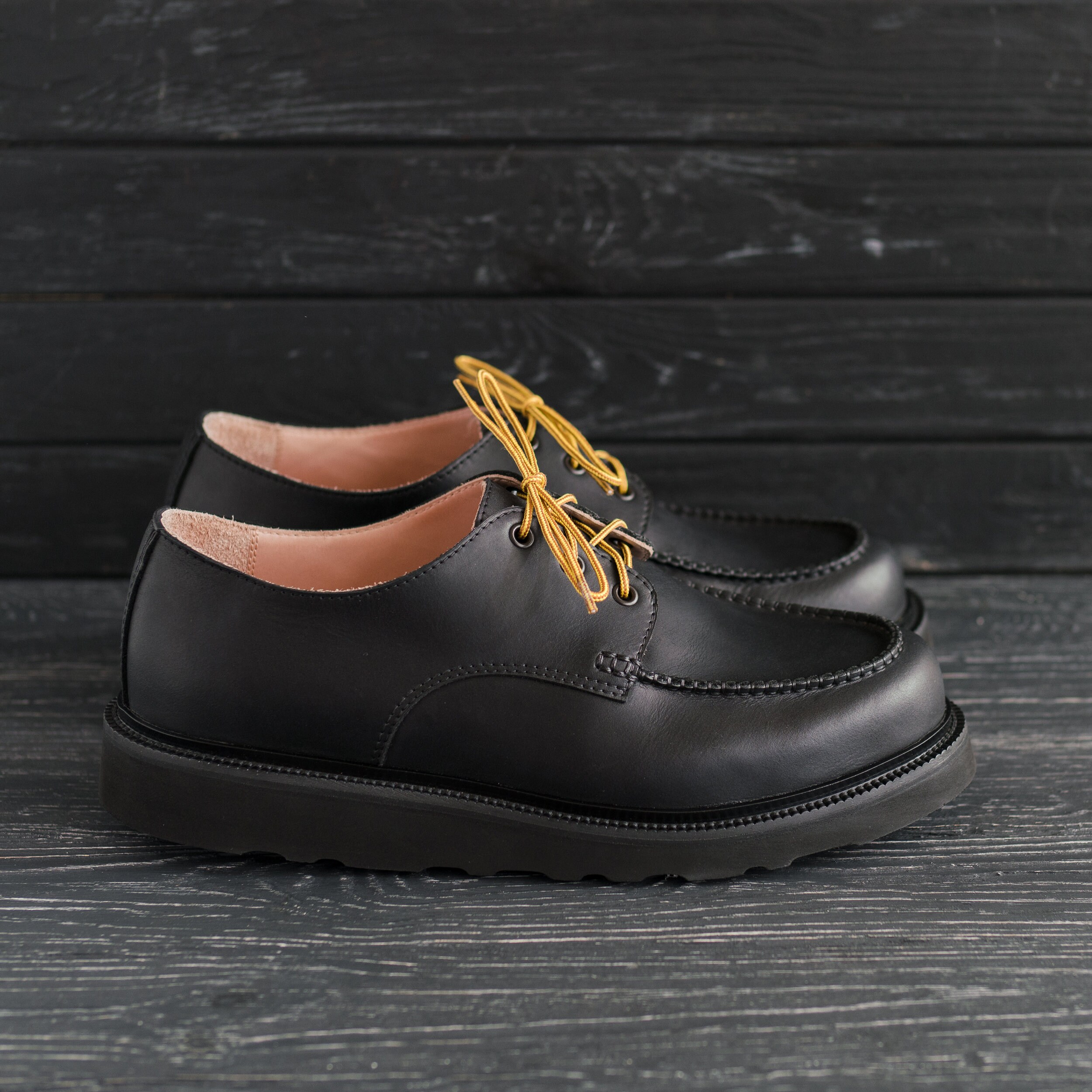 Classic Moc Toe Black Oxford Handmade Men Women Leather Shoes