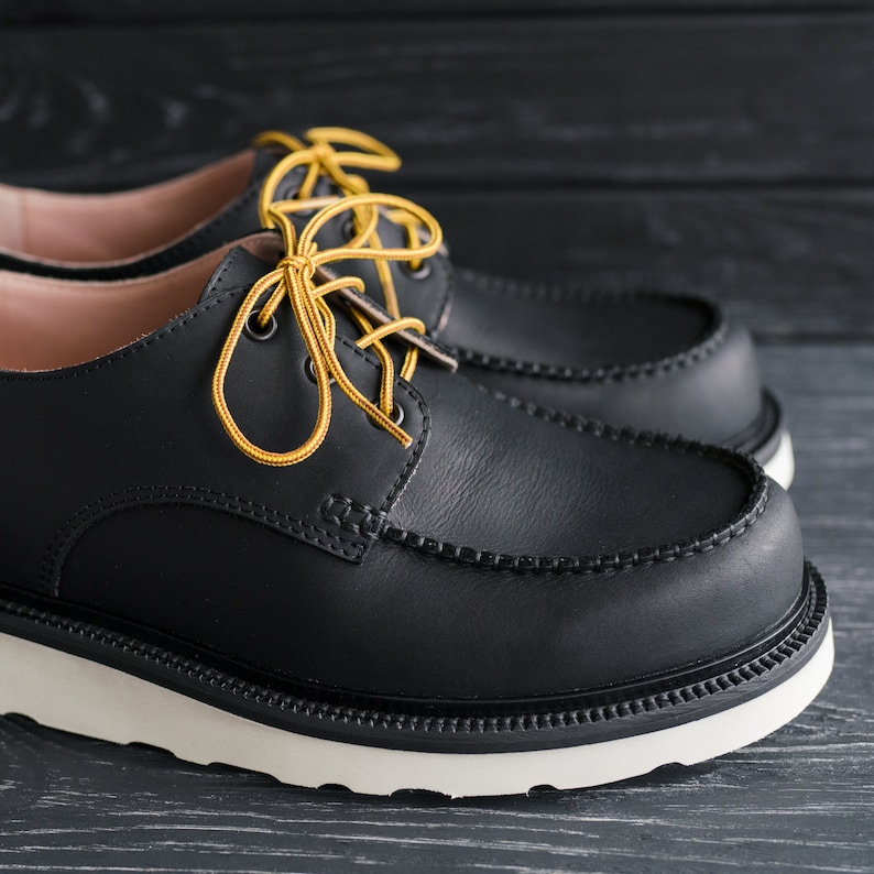 Classic Moc Toe Heritage Black Oxford Handmade Mens Shoes Etsy