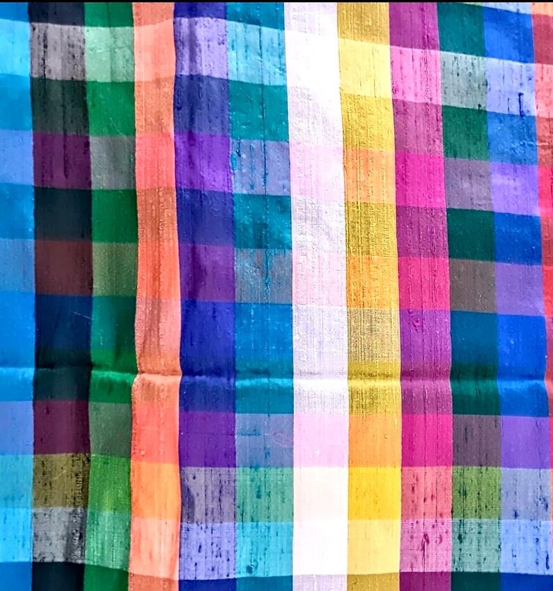 Multicolor Plaid Silk Shantung 78 Fabric