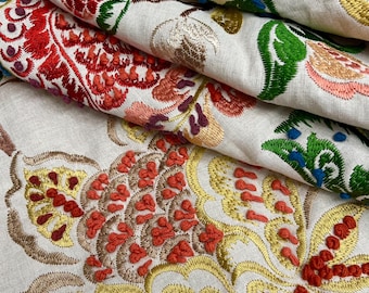 BRAGANZA Collection ~ Colefax & Fowler Jacobean Floral Embroidered w/Handsewn Knots Fabric By HALF Yard