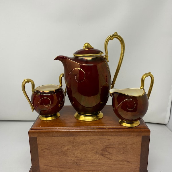 Vintage Carlton Ware  Hand Painted Rouge Royale Tea /Coffee Pot, Creamer and Sugar.