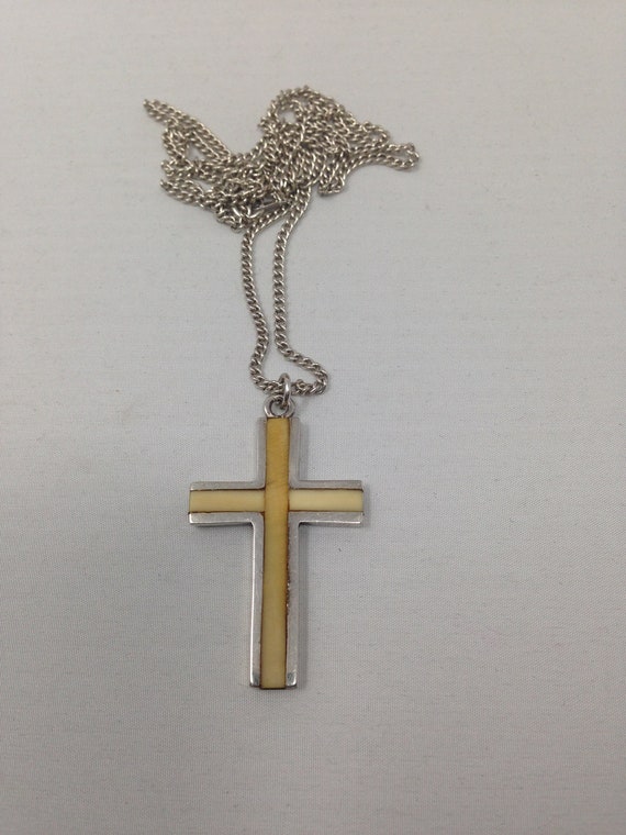 Estate Sterling and Inlaid Cross Pendant and Sterl