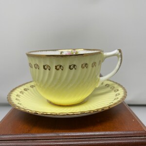 Foley England Teacup and Saucer Yellow Swirl with Flowers
