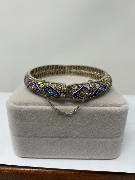 Antique Unmarked  Silver and Enamel Bracelet.