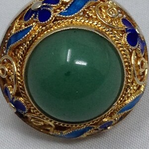 Broche/Ciondolo Vintage Chinois En Argent Doré Et Jade émaillé - Occasion