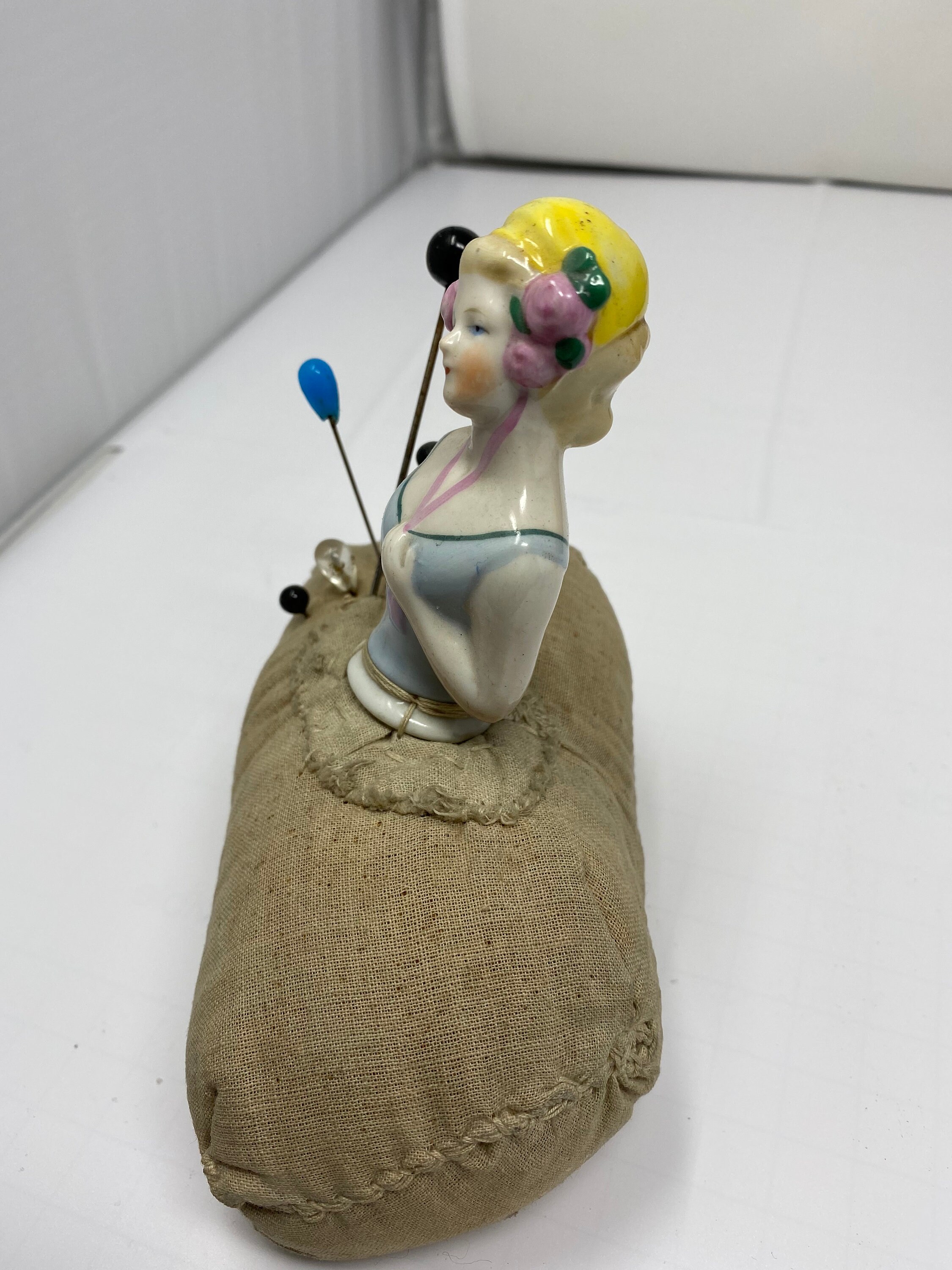 Antique Porcelain Half Doll Lady Pin Cushion Etsy