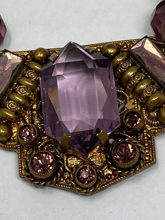 Antique Purple Glass and White Bead Necklace. Gem