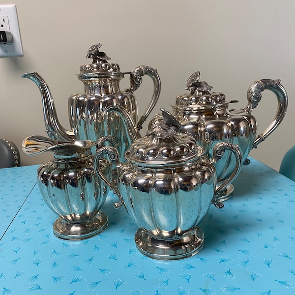 Sanborns Mexico Sterling Silver Coffee Pot, Teapot, Creamer and Sugar Set.