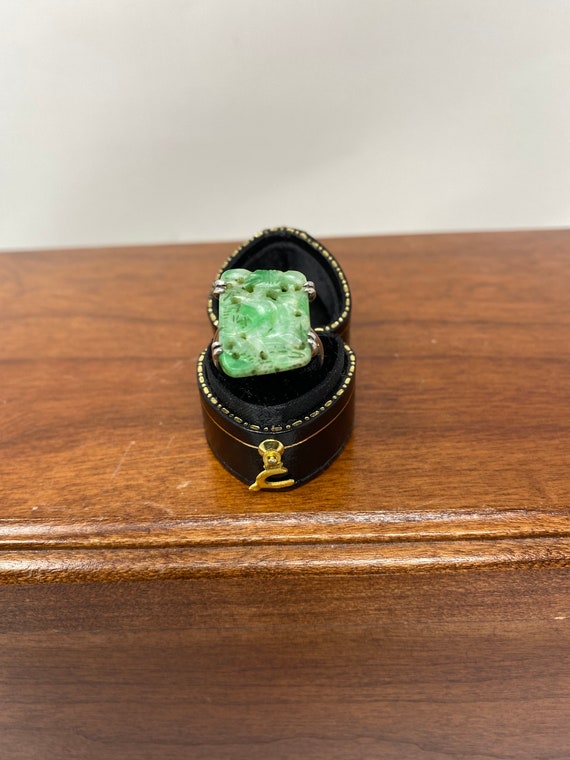 Maker Signed Chinese Antique Sterling Jade Ring.