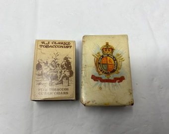 R.M.C. Metal Match Box Holder with Cardboard Matchbox Striker  R.J. Clarkes Tobacconist Vancouver BC.