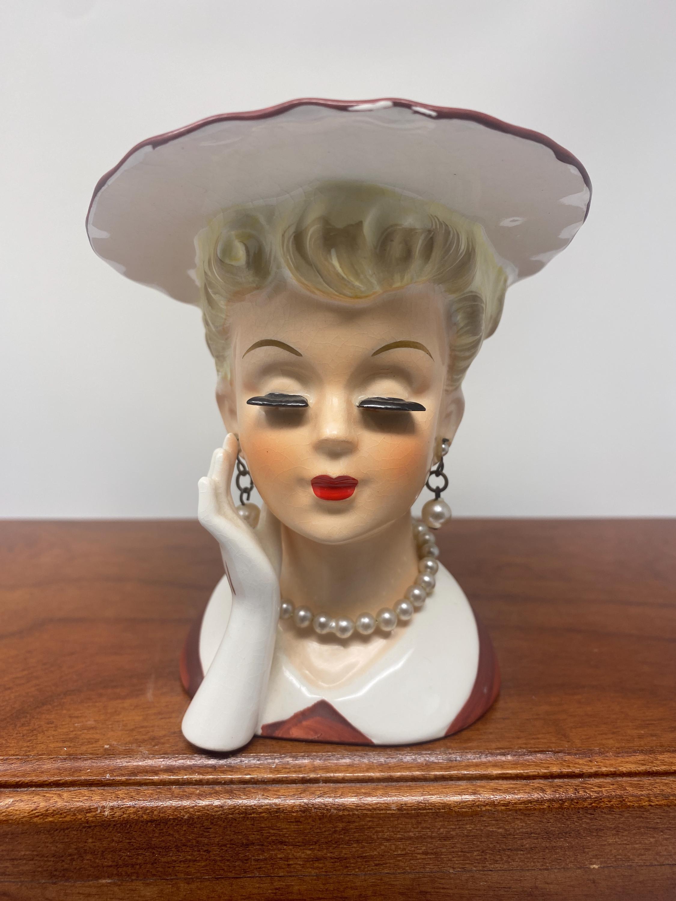 Napco Japan Lady Head Vase Pearl Necklace and Earrings. - Etsy