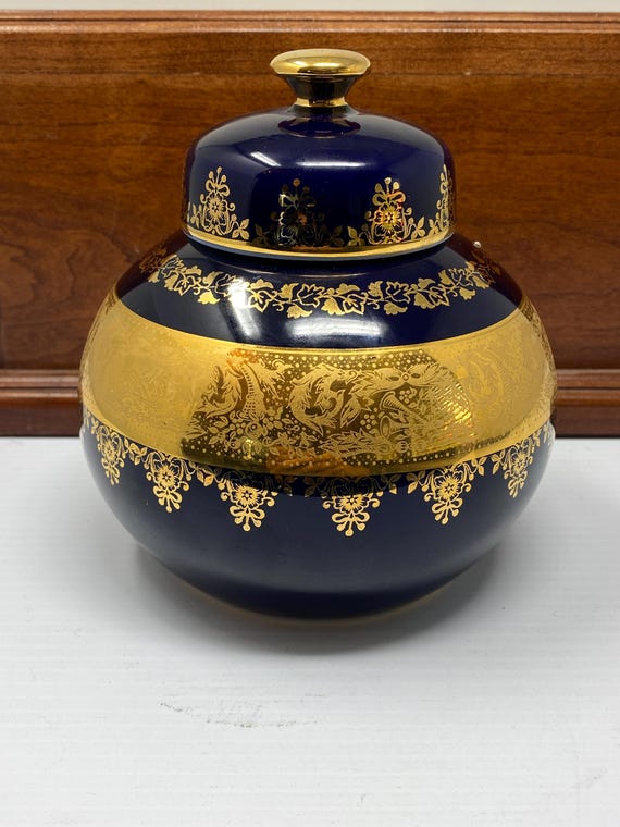 Limoges La Reine Cobalt Blue and Gold Lidded Ginger Jar. - Etsy