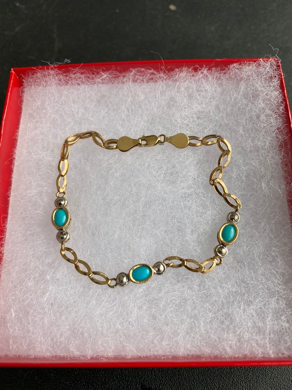 Estate Stamped 10kt Yellow Gold Bracelet with Blue