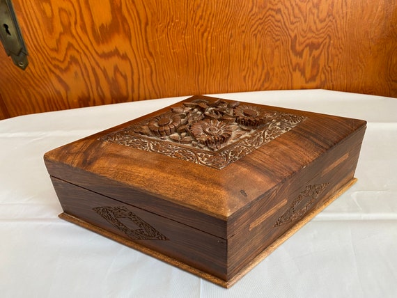Vintage Hand Carved Wooden Box with key. - image 1