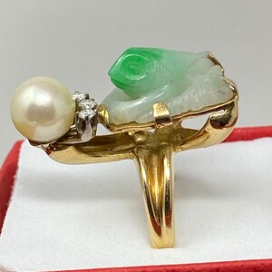 Vintage 14Kt Yellow Gold Frog, Pearl and Diamond Ring with a Professional 1400.00 appraisal