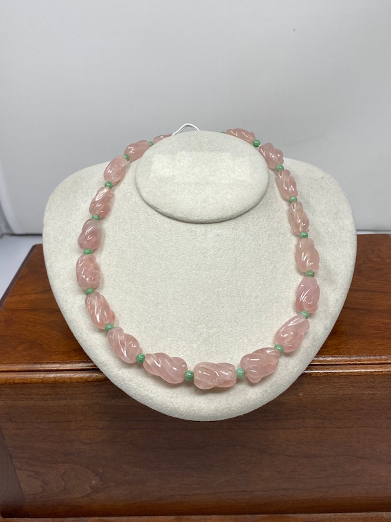 Antique Rose Quartz and Jade Necklace.