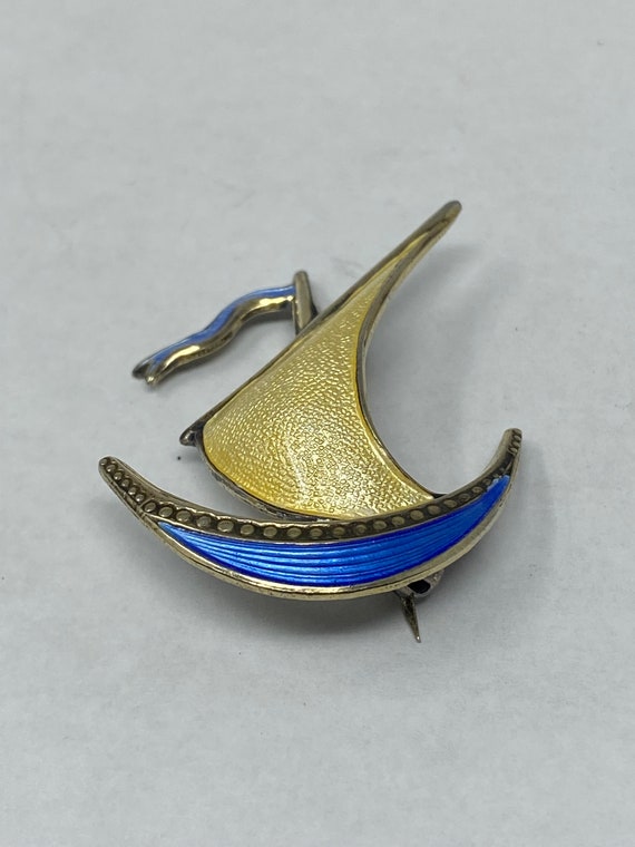 Signed Sterling Enamel Sailboat Brooch.