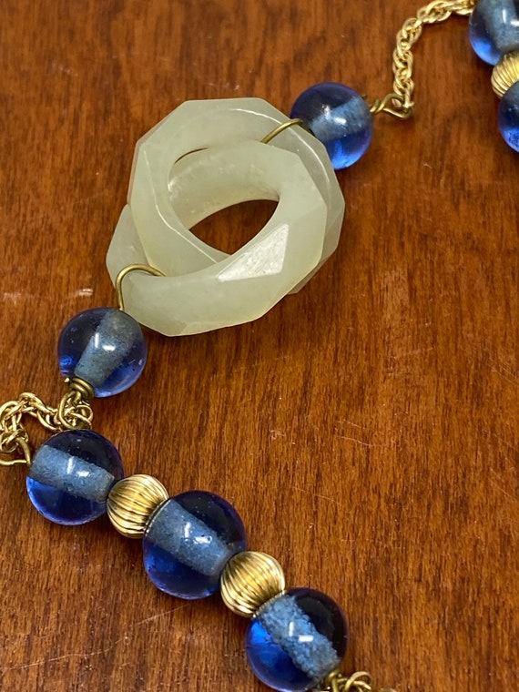 Antique Chinese Celadon Jade Pendant & Blue Glass… - image 4
