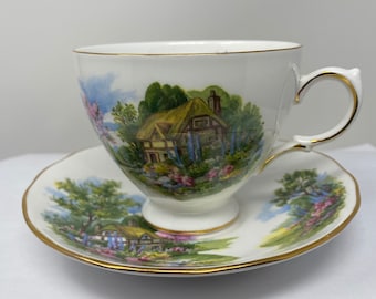 Royal Vale Country Cottage Teacup and Saucer Pattern no. 7382