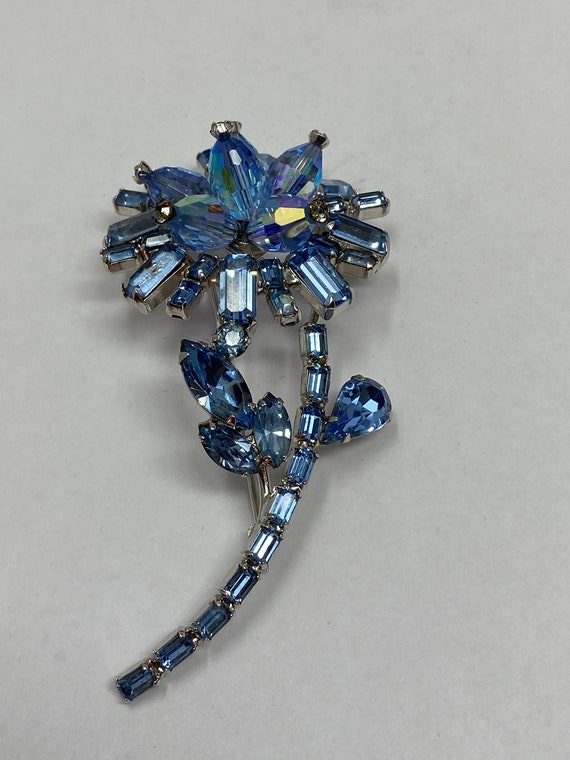 Rare Signed Keyes Blue Flowered Brooch. - image 2