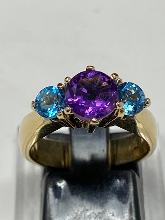 Vintage 18Kt Yellow Gold Amethyst and Topaz Ring … - image 6