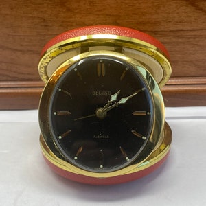 Deluxe 7 Jewels  Germany Round Travel Working Alarm Clock.