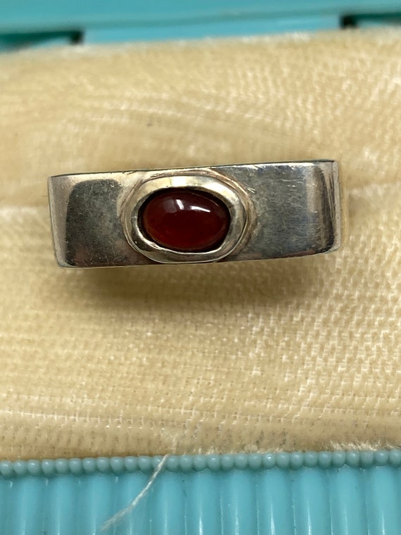 Sterling Silver Dark Red Stone Square Shape Ring.