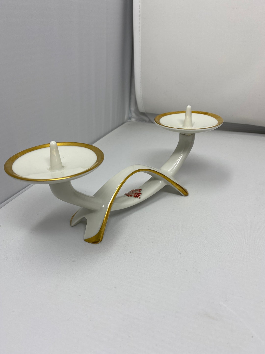 Vintage Alka Kunst Barvaria Two Arm Candle Holder With Echt Gold