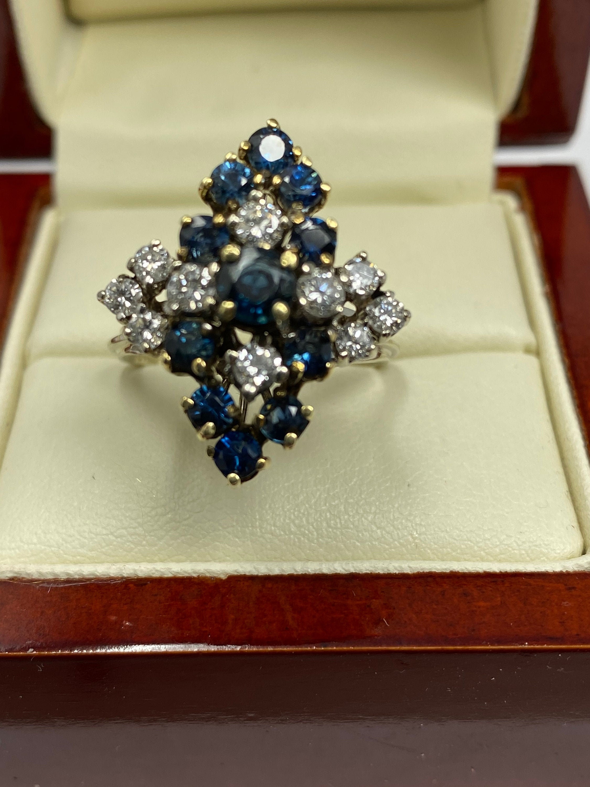 14K ホワイト ゴールド、イエロー ゴールド、ダイヤモンド、ブルー