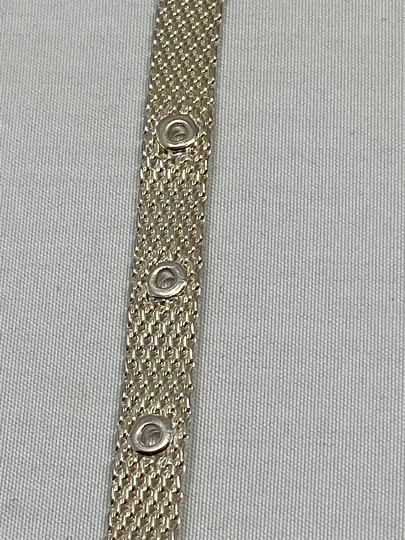 Sterling Italy Belt Design Mesh Bracelet with Red… - image 10