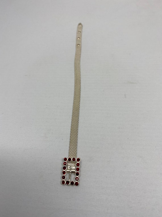 Sterling Italy Belt Design Mesh Bracelet with Red… - image 3