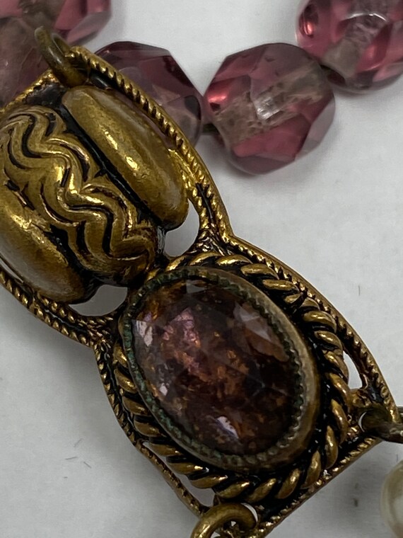 Antique Purple Glass and White Bead Necklace. Gem