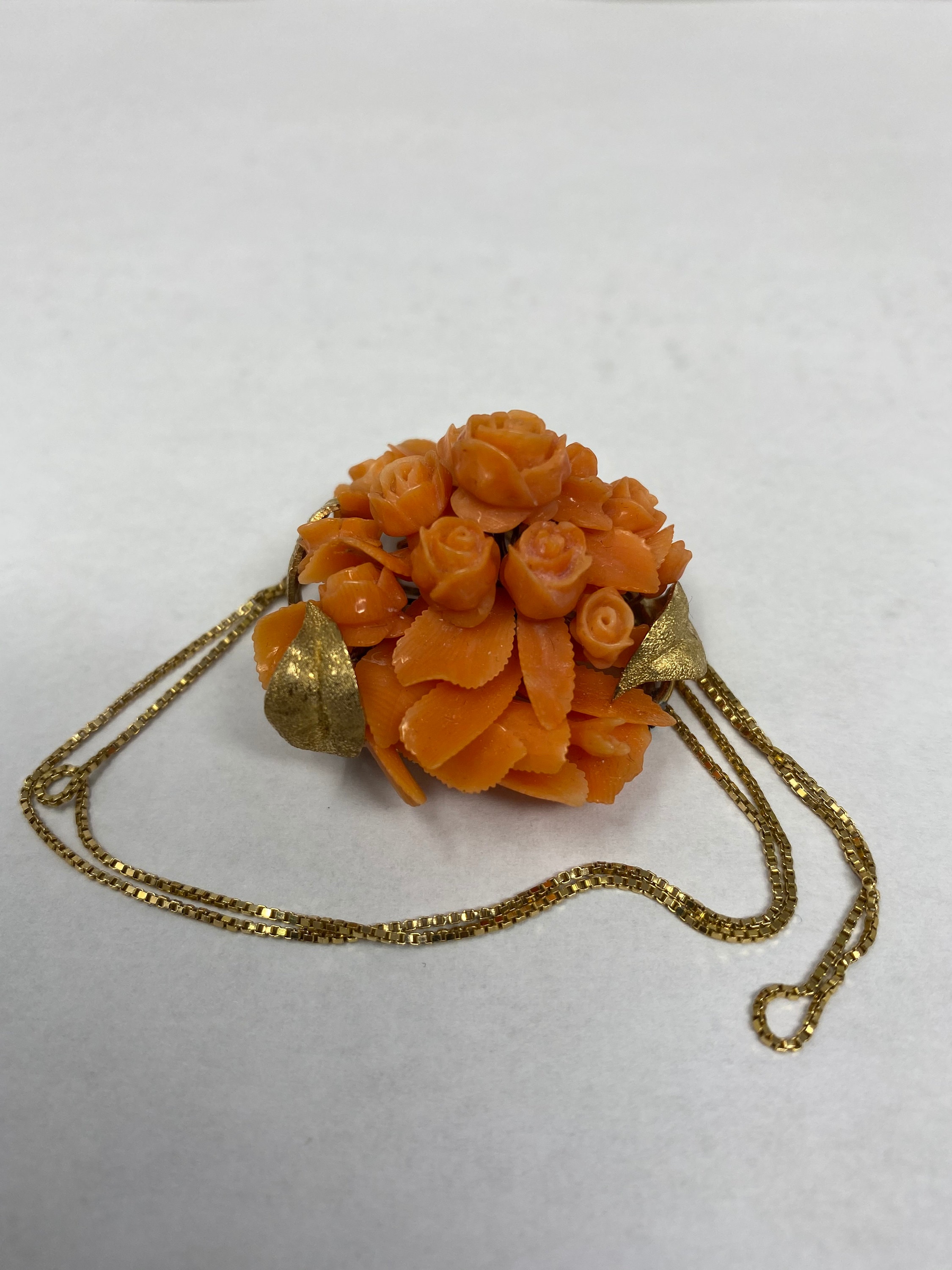 Antique Custom Made Leaf & Carved Coral 14kt Rose Pendant on | Etsy